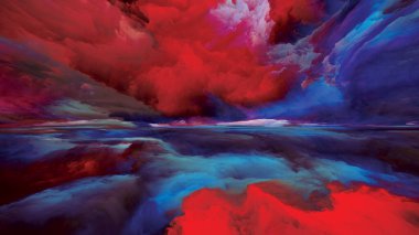 Hayalet Bulutlar. Gerçekliğe Kaçış dizisi. Manzara, hayal gücü, yaratıcılık ve sanat konularında gerçeküstü gün batımı renkleri ve dokularının düzenlenmesi