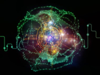 Bilgisayar, bilim ve modern teknolojiler konularında çizgiler, sayılar ve ışıklar ağı