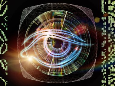 Göz sembolü, soyut teknolojik unsurlar ve bilim ve eğitim konularındaki ışık bileşimi