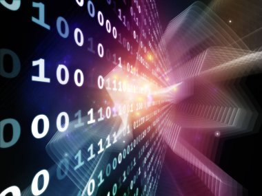 Integral Stream serisi. Eğitim, bilim ve modern teknoloji konularında derin perspektifte numaralar, ızgaralar, dişliler ve ışıklar.