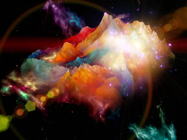 飞岛天空中的岛屿系列 基于想象力 科幻小说和创造力的彩色山体与分形空间的三维渲染背景设计 — 图库照片