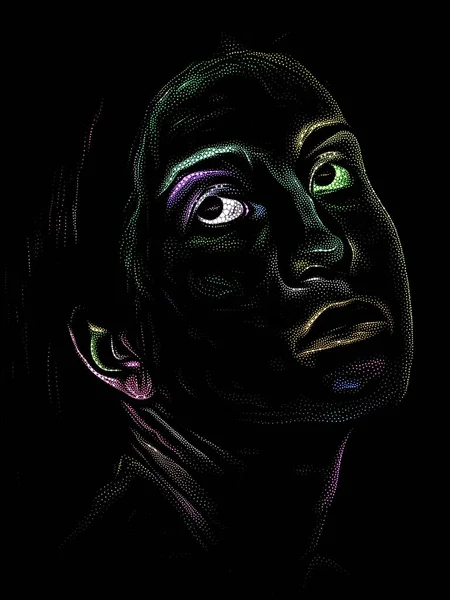 性格研究シリーズ ドラマのプロジェクトで使用するためのステッピング画像技術で実行黒の背景に若い女性の顔 — ストック写真