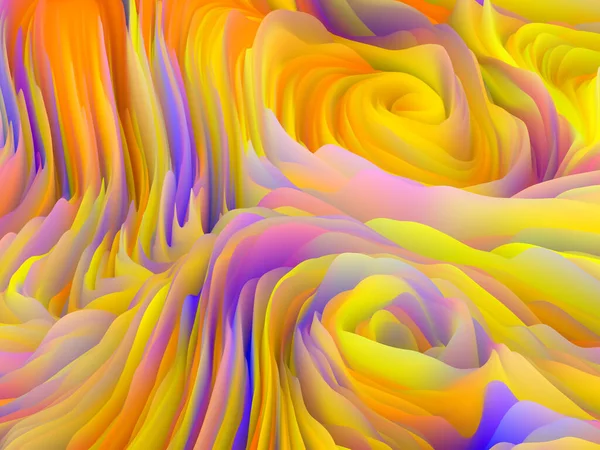 ツイスト幾何学 次元波シリーズ 渦巻くカラーテクスチャで構成されたデザイン アート 創造性 デザインのメタファーとしての乱流の3Dレンダリング — ストック写真