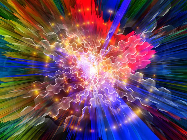 Abstract background of color burst, fractal gears and lights on the subject of science, technology and education