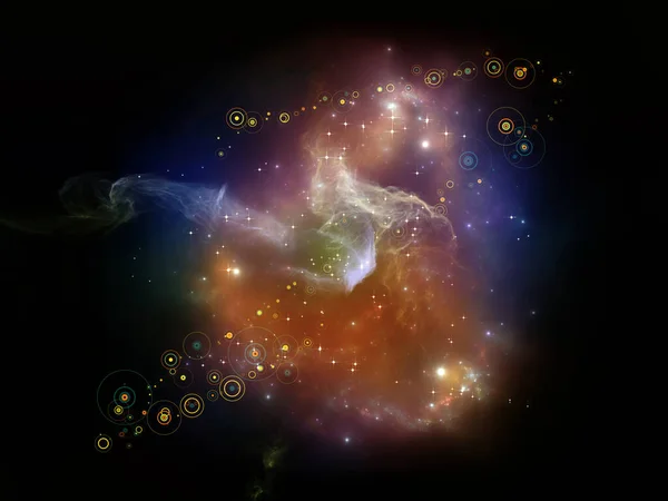 Serie Patrones Del Espacio Interacción Luces Nebulosas Fractales Círculos Para —  Fotos de Stock