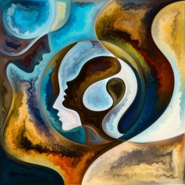 Gradyan Akış. Colors In Us serisi. İnsan siluetleri, sanat dokuları ve renklerinin görsel olarak hoş kompozisyonu yaşam, drama, şiir ve algı üzerine çalışmalar için etkileşim