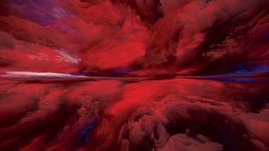 Ahiret Bulutları. Gerçekliğe Kaçış dizisi. Manzara resimleri, hayal gücü, yaratıcılık ve sanat projelerinde kullanılmak üzere gerçeküstü gün batımı renklerinin ve dokuların arkaplanı