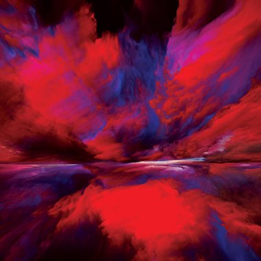 Işık bulutları. Gerçekliğe Kaçış dizisi. Manzara resimleri, hayal gücü, yaratıcılık ve sanat projeleri için gerçeküstü gün batımı renkleri ve dokularının kompozisyonu