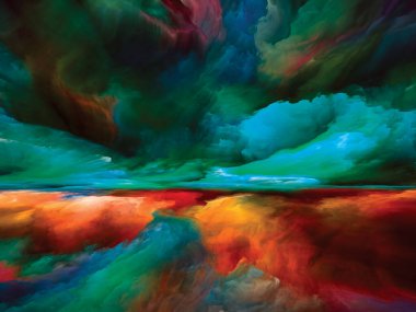 Renkli Vistas. Gerçekliğe Kaçış dizisi. Manzara resmi, hayal gücü, yaratıcılık ve sanat konularındaki tasarımları tamamlamak için gerçeküstü gün batımı renklerinin ve dokuların arkaplanı