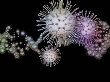 Coronavirus Gerçekliği. Viral Salgın Serisi. Koronavirüs parçacıkları ve mikro uzay elementlerinin virüs, salgın hastalık, enfeksiyon, hastalık ve sağlıkla ilişkili 3D çizimi