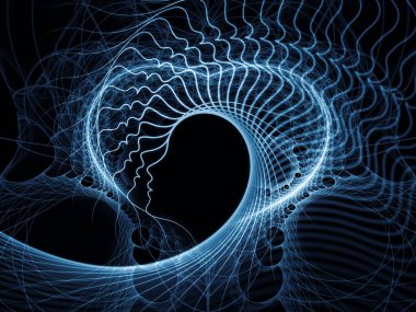 İnsan Geometri serisi. İnsan yüz hatlarının soyut bileşimi ve psikoloji, eğitim, bilim ve zihnin doğası konularındaki fraktal çizgiler.