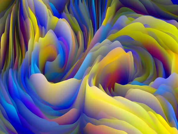 表面のねじれ 次元波シリーズ 渦巻き色のテクスチャの構成 アート 創造性 デザインのメタファーとしての乱流の3Dレンダリング — ストック写真