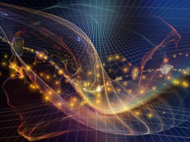 Uzay serisinin kumaşı. Perspektif ızgarası, fraktal lifler ve ışık bileşimi eğitim, bilim ve modern teknoloji konularında.