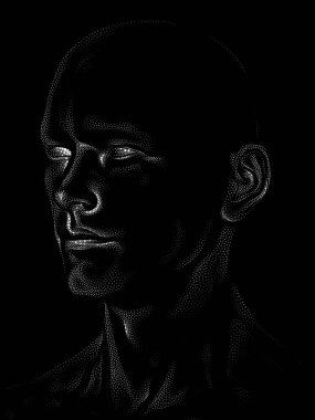 Nokta Hazırlama serisi. Bir insan modelinin 3 boyutlu görüntüleme tekniği noktalama tekniğiyle uygulanır..