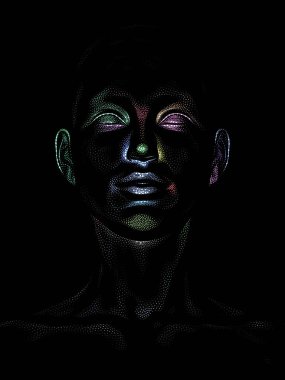 Nokta Hazırlama serisi. Bir insan modelinin 3 boyutlu görüntüleme tekniği noktalama tekniğiyle uygulanır..