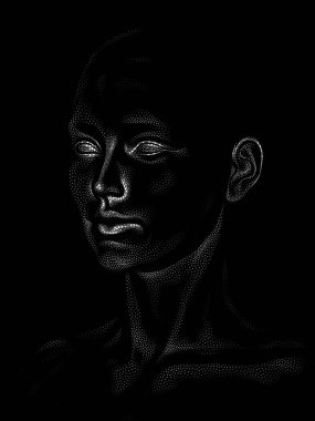 Nokta Hazırlama serisi. Bir insan modelinin 3 boyutlu görüntüleme tekniği noktalama tekniğiyle uygulanır..