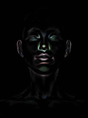 Nokta Hazırlama serisi. Bir insan modelinin 3 boyutlu görüntüleme tekniği noktalama tekniğiyle uygulanır..