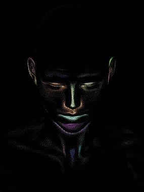 Nokta Hazırlama serisi. Bir insan modelinin 3 boyutlu görüntüleme tekniği noktalama tekniğiyle uygulanır..