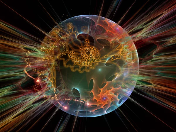 Virtuelle Teilchenreihen Fraktale Sphäre Und Zusammensetzung Abstrakter Elemente Zum Thema — Stockfoto