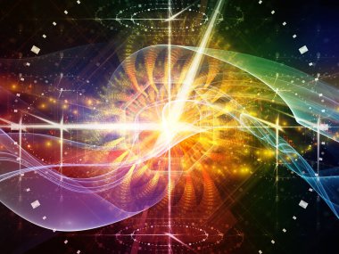 Bilim, teknoloji ve eğitim konularındaki saat ve fraktal elementlerin soyut bileşimi