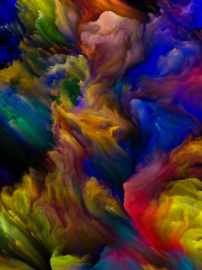 Renkli girdap serisi. Sıvı boyanın yaşamla, yaratıcılıkla ve sanatla ilgili tuval üzerindeki renkli hareketlerinin etkileşimi