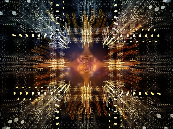Абстрактное Трехмерное Изображение Контуров Процессора Геометрии Света Тему Компьютерных Наук — стоковое фото