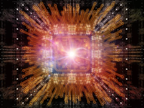 Abstract Illustratie Van Cpu Contouren Fractal Geometrie Licht Het Gebied — Stockfoto