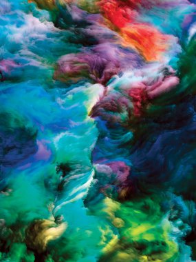 Renkli girdap serisi. Yaşam, yaratıcılık ve sanat konularındaki tuvalin üzerindeki sıvı boyanın soyut düzenlenmesi