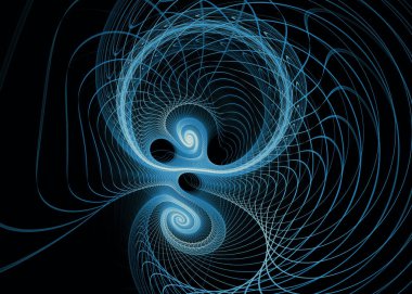 Fraktal iplikler serisi. Geometrik görselleştirme, fraktal geometri, kaos teorisi, sanat, bilim ve tasarım konularında dönen mavi soyut biçimler.