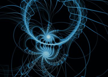 Fractal Paths serisi. Geometri, matematik, fraktal tasarım, bilim ve görselleştirme konularındaki simetrik mavi ışık desenleri.