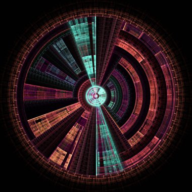Radyal simetri serisi. Radyal geometri, görselleştirme, bilim, fraktal tasarım ve matematik konularında merkezi bir merkez oluşturan karmaşık kalıpların düzenlenmesi.
