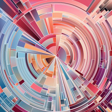 Renkli Dişliler serisi. Görselleştirme, sanat, konsept tasarım, renk teorisi ve bilim konularında katmanlı tonsal zıtlıklar ve canlı renkler içeren parçalanmış radyal bileşimler.