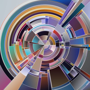 Renkli Palet serisi. Görselleştirme, sanat, bilim, veri görselleştirme ve tasarım konularında pürüzsüz tonsal geçişleri ve dinamik zıtlıklarla parçalanmış dairesel desenler.