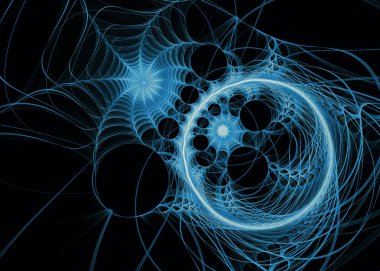 Fraktal iplikler serisi. Kaos teorisi, sanat, bilim, tasarım, geometrik görselleştirme ve fraktal geometri konularında zengin olan mavi enerji akışı.