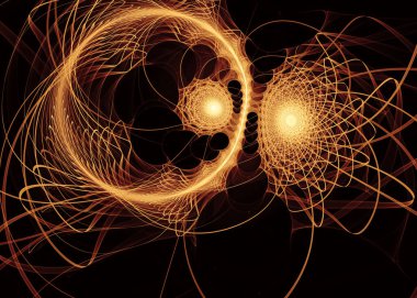 Fractal Paths serisi. Matematik, fraktal tasarım, bilim, görselleştirme ve geometri konularında altın bir kalbe sarılmış parlak iplikler..