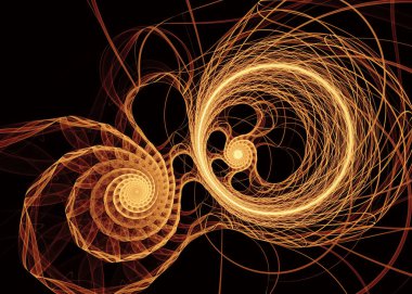 Fraktal Geometri serisi. Görselleştirme, geometri, matematik, fraktal tasarım ve bilim konularındaki soyut kompozisyonda altın ışık dalgaları.