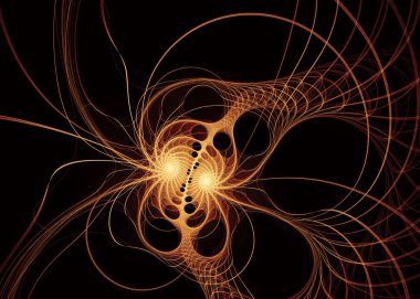 Fractal Paths serisi. Fraktal tasarım, bilim, görselleştirme, geometri ve matematik konularındaki parlak liflerin soyut bileşimi.