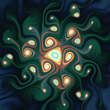 Fraktal akış serisi. Bilim, akış görselleştirme, fraktal geometri, kaos teorisi, sanat ve tasarım konularındaki biyolojik veya nöral yolları ima eden soyut bir kompozisyon.