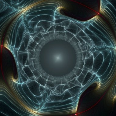 Fraktal kumaş serisi. Görselleştirme, geometri, matematik, fraktal tasarım ve bilim konularındaki karmaşık bir parlama ağının görüntüsü.