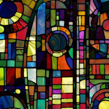 Rebirth of Stained Glass series. Backdrop composed of diverse glass textures, colors and shapes on the subject of light perception, creativity, art and design.