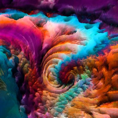 Color In Motion serisi. Renk, ışık ve hareket algısı, kompozisyon ve dizayn geometrisi üzerinde hareket, girdap ve akış üzerine boya etkileşimi.