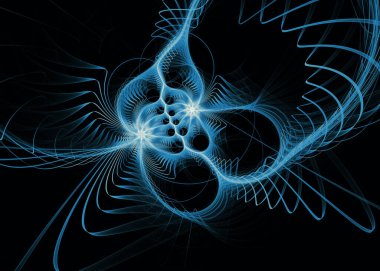 Fraktal iplikler serisi. Sanat, bilim, tasarım, geometrik görselleştirme, fraktal geometri ve kaos teorisi konularında akan mavi enerji.