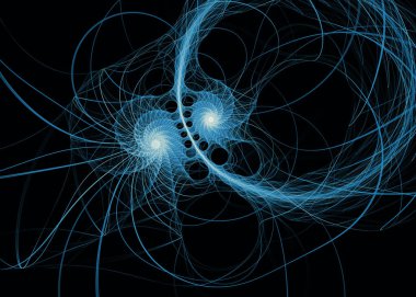 Fraktal patika serisi. Bilim, tasarım, geometrik görselleştirme, fraktal geometri, kaos teorisi ve sanat konularında merkezi bir çekirdek oluşturan karmaşık parlayan çizgiler.