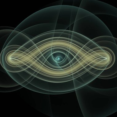 Fraktal simetri serisi. Tasarım, uzay, topoloji, geometri, kaos teorisi, sanat ve bilim konularında birbiriyle bağlantılı, parlayan spirallerin dizaynı.