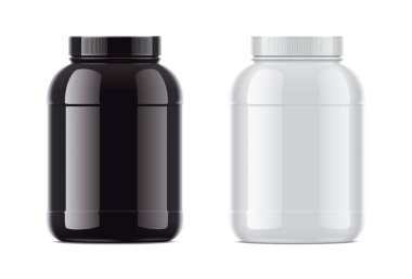 Protein için boş parlak şişeler. 