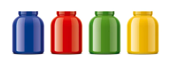 Κενό Γυαλιστερό Μπουκάλια Για Την Πρωτεΐνη Έγχρωμη Έκδοση — Φωτογραφία Αρχείου