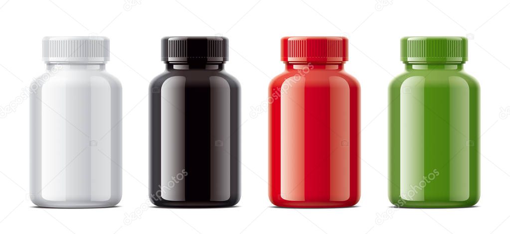 Blank gloss bottles mockups for pills or other pharmaceutical preparations. 