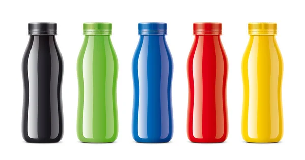 Botellas Para Zumo Bebidas Lácteas Otros Versión Coloreada Transparente —  Fotos de Stock