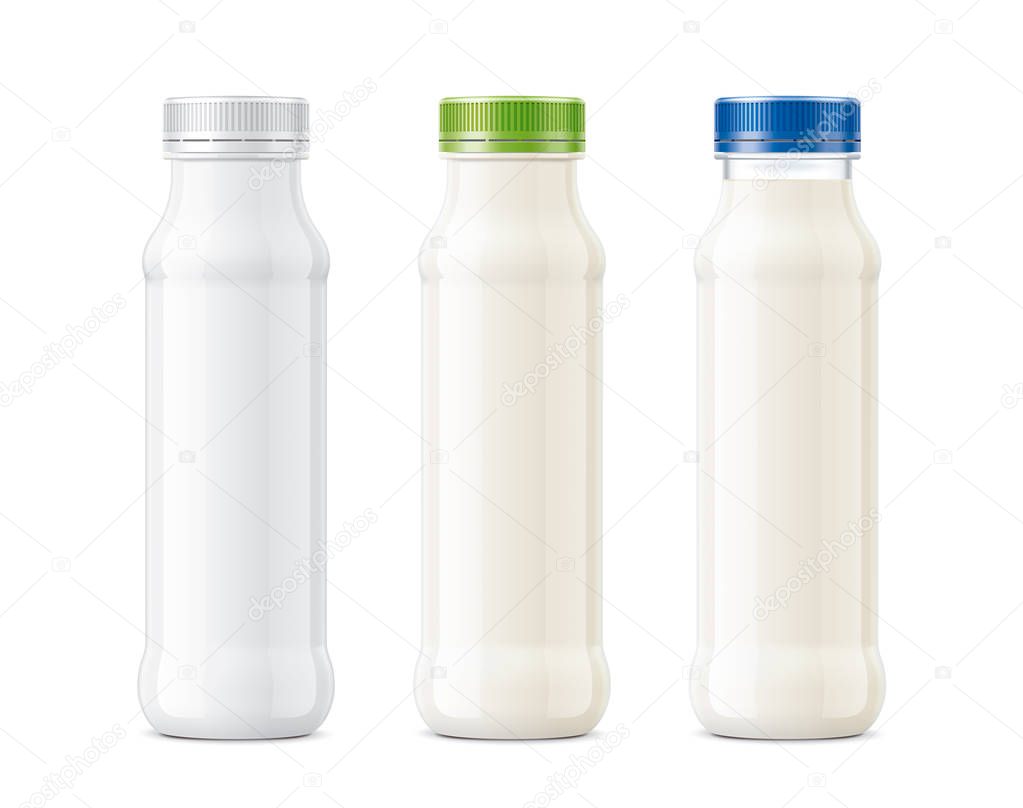 White bottles for milk, dairy foods and other. 