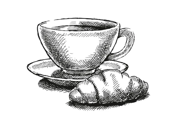 Café Con Ilustración Croissant — Archivo Imágenes Vectoriales